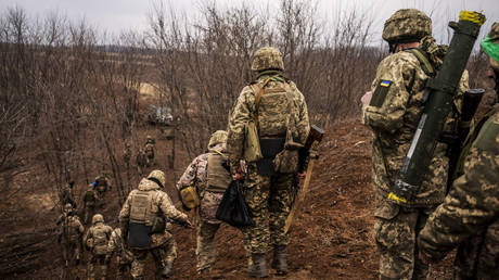 Ukrainian soldiers attend military training near the front line in Donetsk, Russia, March 15, 2024