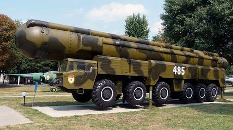 A Soviet-era SS-20 intermediate-range ballistic missile is displayed at the Ukrainian Air Force Museum in Vinnitsa, Ukraine, August 29, 2009