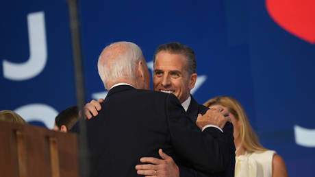 US President Joe Biden and his son Hunter at the Democratic National Convention in Chicago, Illinois, August 19, 2024.