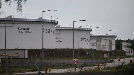 Crude oil tanks near Gdansk, Poland, June 22, 2024.