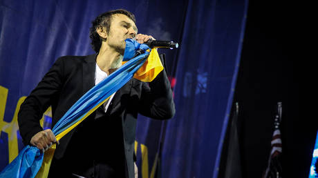 FILE PHOTO: Okean Elzy frontman Vyacheslav Vakarchuk during a concert in Kiev.