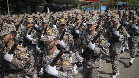 File photo: Members of the Iranian Army march on parade in Tehran, April 17, 2024.