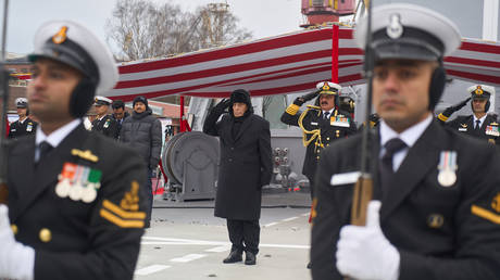 The commissioning ceremony of the INS Tushil frigate to the Indian Navy at the Yantar shipyard in Kaliningrad, Russia, on December 9, 2024.