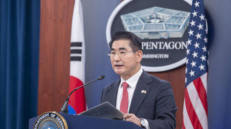 FILE PHOTO. South Korean Defense Minister Kim Yong Hyun speaks during a joint press briefing with Defense Secretary Lloyd Austin at the Pentagon, October 30, 2024.