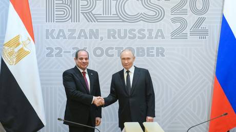 FILE PHOTO. Russian President Vladimir Putin and Egyptian President Abdel Fattah El-Sisi during their meeting on the sidelines of the 16th BRICS Summit in Kazan.