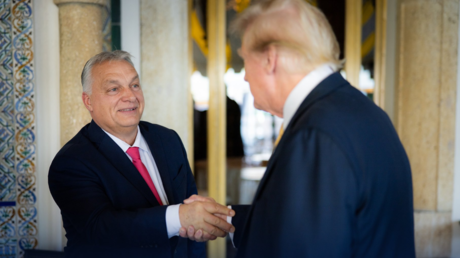 Viktor Orban (L) meets Donald Trump at Mar-a-Lago in Palm Beach, Florida, December 9, 2024