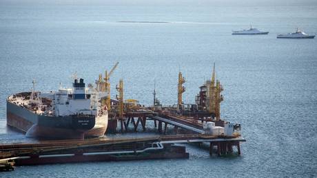 The tanker stands at the Sheskharis transshipment complex, part of Chernomortransneft JSC, a subsidiary of Transneft PJSC, in Novorossiysk, Russia.