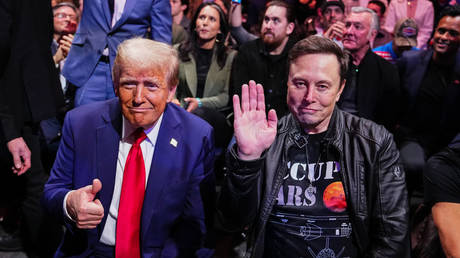 President-elect Donald Trump and Elon Musk pose for a photo during the UFC 309 event in New York City, November 16, 2024.