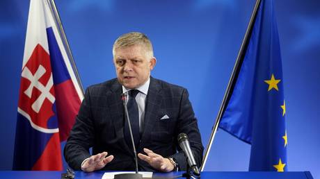 Slovakian Prime Minister Robert Fico during a press conference on December 19, 2024 in Brussels, Belgium.