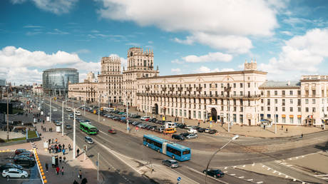 FILE PHOTO: The corner of Kirova and Bobruyskaya streets in Minsk, Belarus.