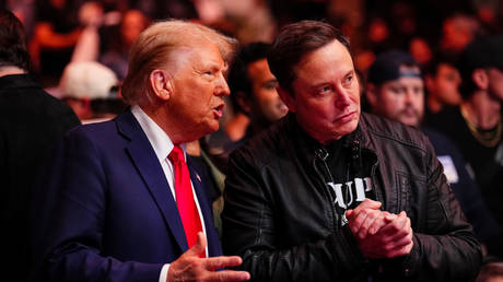 FILE PHOTO: US President-elect Donald Trump and Elon Musk at the UFC 309 event in New York City, November 16, 2024.