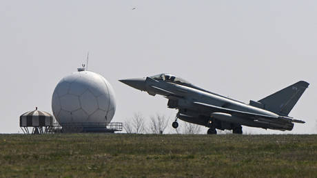 FILE PHOTO: A Typhoon jet of the Royal Air Force lands at the Mihail Kogalniceanu Air Base near Constanta, Romania.