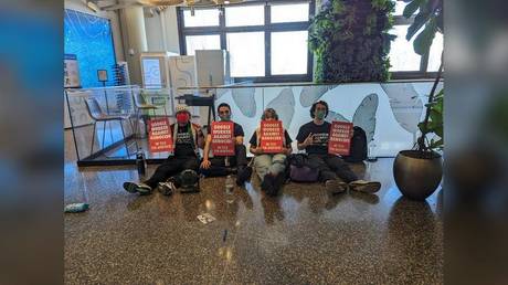 Google employees hold a Pro-Palestine sit-in.