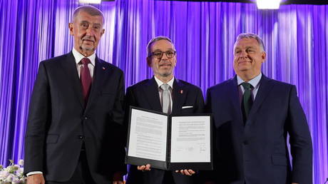 Leader of Czech ANO party Andrej Babis(L), Chairman of Freedom Party Austria Herbert Kickl and Hungarian Prime Minister Viktor Orban