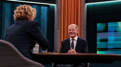 German Chancellor Olaf Scholz during an interview on the ARD program "Caren Miosga" on November 10, 2024