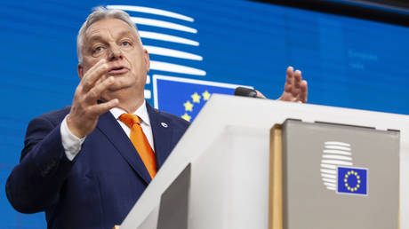 Hungarian Prime Minister Viktor Orban speaking during a press-conference in Brussels.