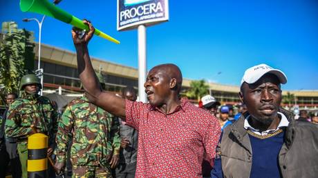 Workers at Jomo Kenyatta International Airport in Kenya's capital of Nairobi go on strike to protest the government's plan to lease the airport to India's Adani Group, in Nairobi, Kenya on September 11, 2024.