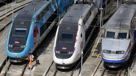 File Photo. High speed trains at the depot of France's national rail network, May 4, 2020.