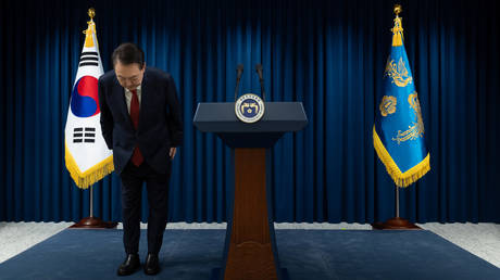 FILE PHOTO: South Korean President Yoon Suk-Yeol speaks to the nation at the Presidential Office on December 7, 2024