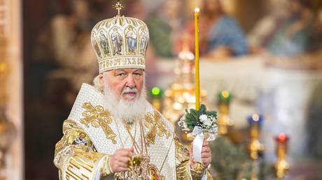 Patriarch Kirill of Moscow and All Russia conducts the Orthodox Christmas service at the Cathedral of Christ the Saviour in Moscow, Russia.