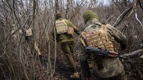 Ukrainian soldiers near the front line in Donbass, January 8, 2025.