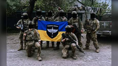 Members of the Thorne Assault Group, Jake Waddington’s Ukrainian military unit.