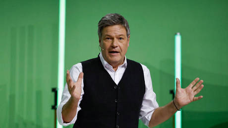 German Economy Minister Robert Habeck gestures during his speech at the Greens Party election campaign launch, Luebeck, Germany, January 6, 2025.