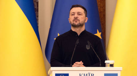 Vladimir Zelensky looks on during a joint press conference with European Council President Antonio Costa in Kiev, Ukraine, December 1, 2024