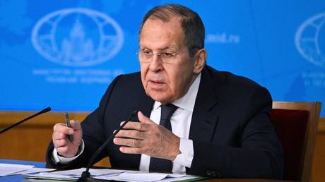 Russian Foreign Minister Sergey Lavrov holds an annual press conference in Moscow on January 14, 2025.