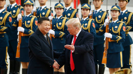 Donald Trump meets Chinese President Xi Jinping in Beijing, China, November 9, 2017