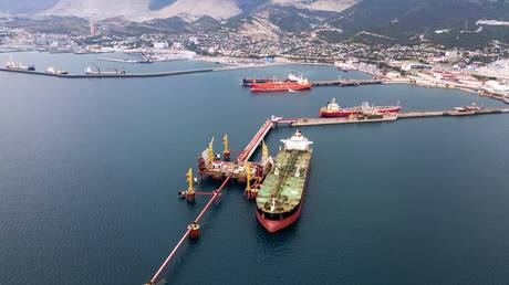 Tankers at Sheskharis oil terminal in Novorossiysk.