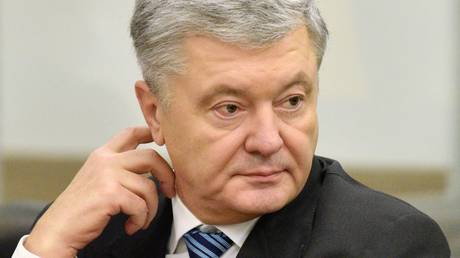 Former Ukrainian President Pyotr Poroshenko at a courthouse in Kiev in February, 2022