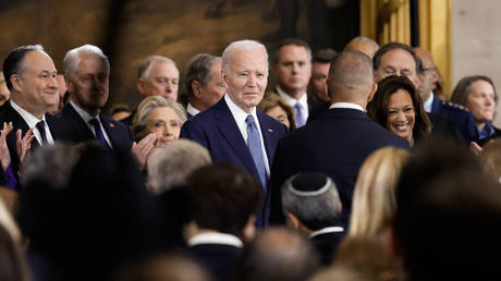 U.S. President Joe Biden attends the inauguration of U.S. President-elect Donald Trump in the Rotunda of the U.S. Capitol on January 20, 2025 in Washington, DC.