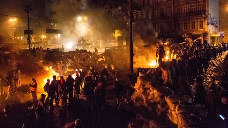 FILE PHOTO: Barricades in central Kiev during the Maidan protests in 2014.